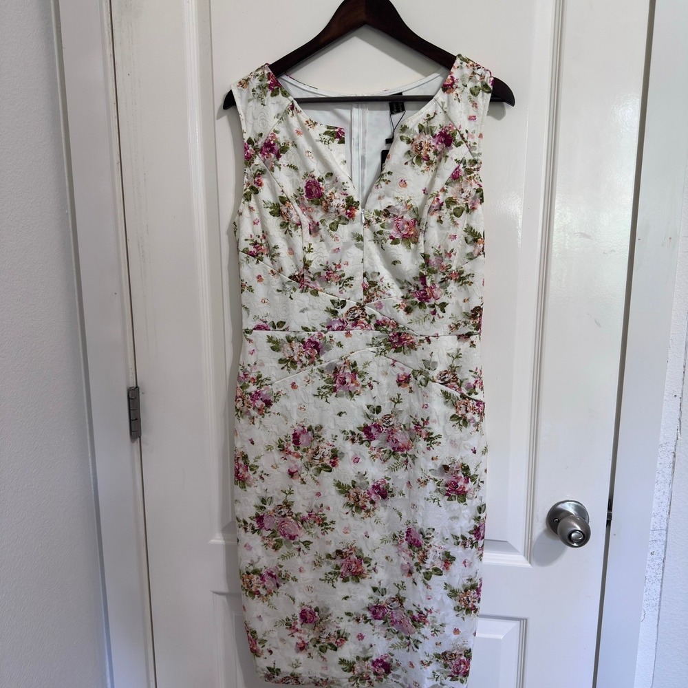 VShow VFemage Floral Sheath Dress XL Wedding Guest Lace Overlay Sleeveless NWT